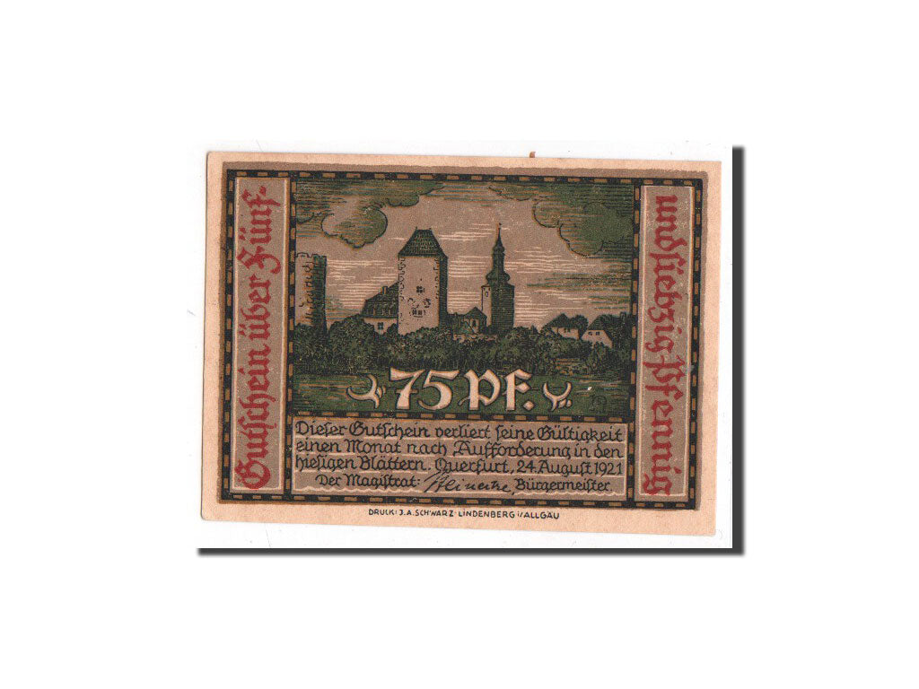 Billet, Allemagne, Querfurt, 75 Pfennig, Eglise, 1921, 1921-08-24, NEUF