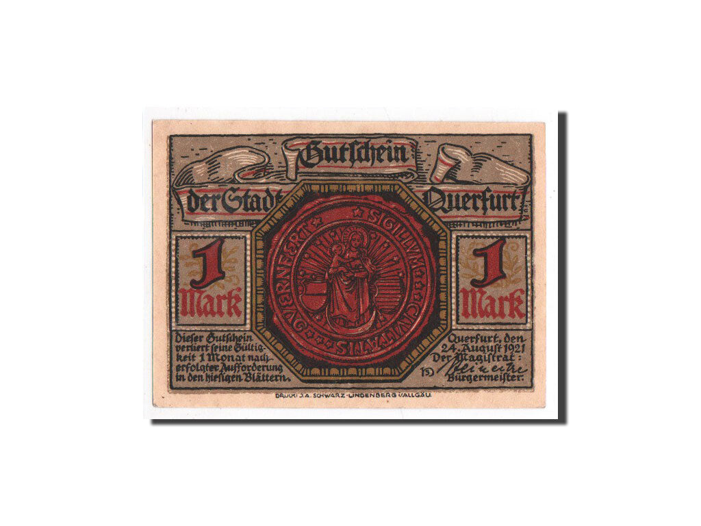 Billet, Allemagne, Querfurt, 1 Mark, château, 1921, 1921-08-24, NEUF