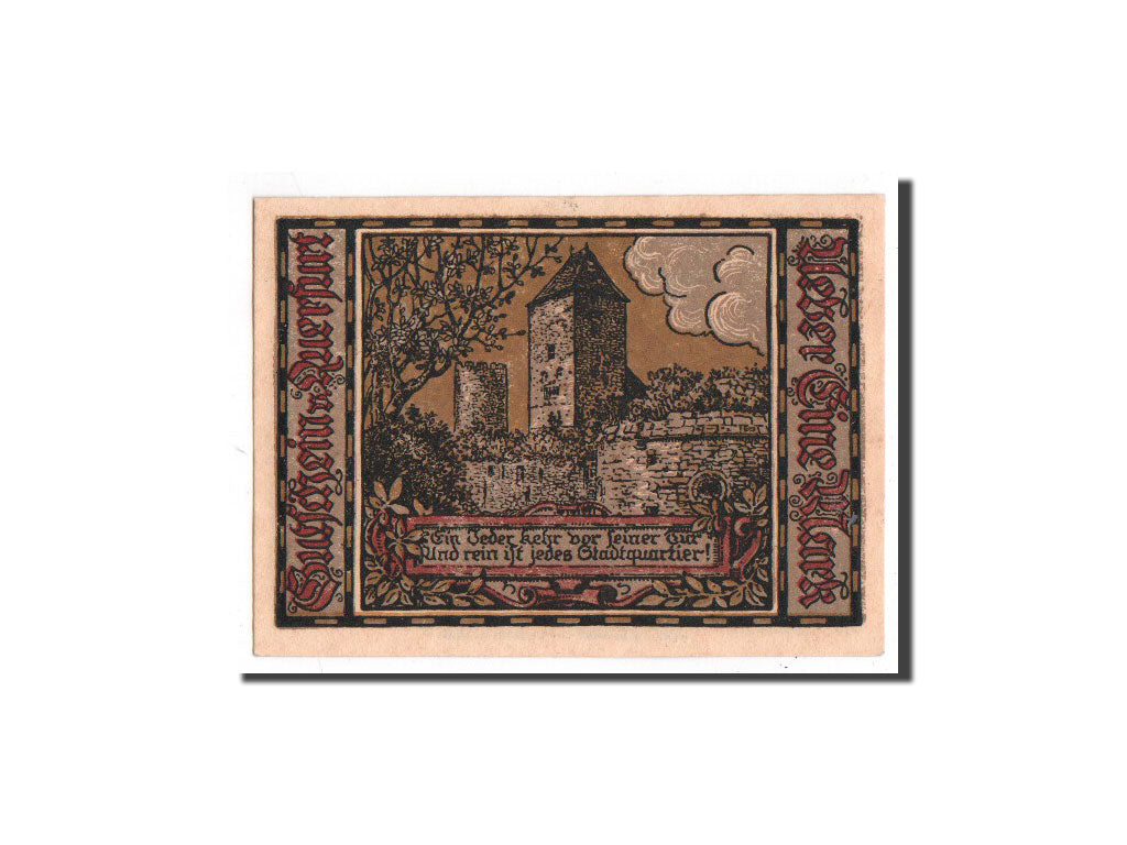 Billet, Allemagne, Querfurt, 1 Mark, château, 1921, 1921-08-24, NEUF