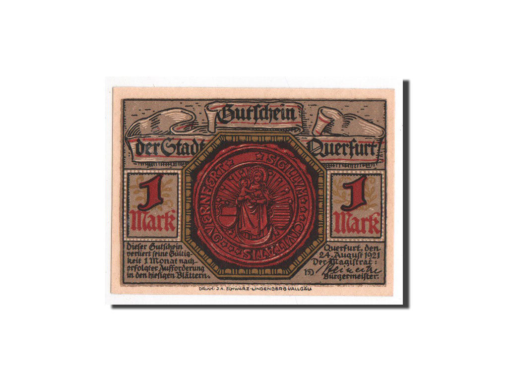 Billet, Allemagne, Querfurt, 1 Mark, paysage, 1921, 1921-08-24, NEUF