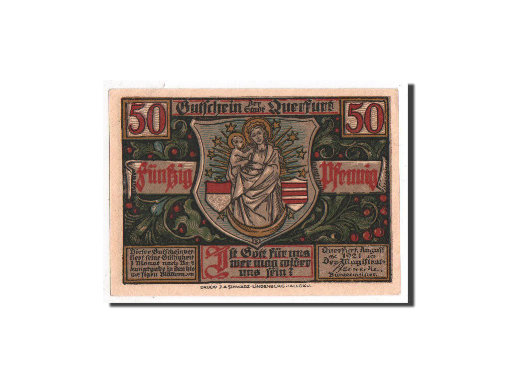 Billet, Allemagne, Querfurt, 50 Pfennig, personnage, 1921, 1921-08-24, NEUF