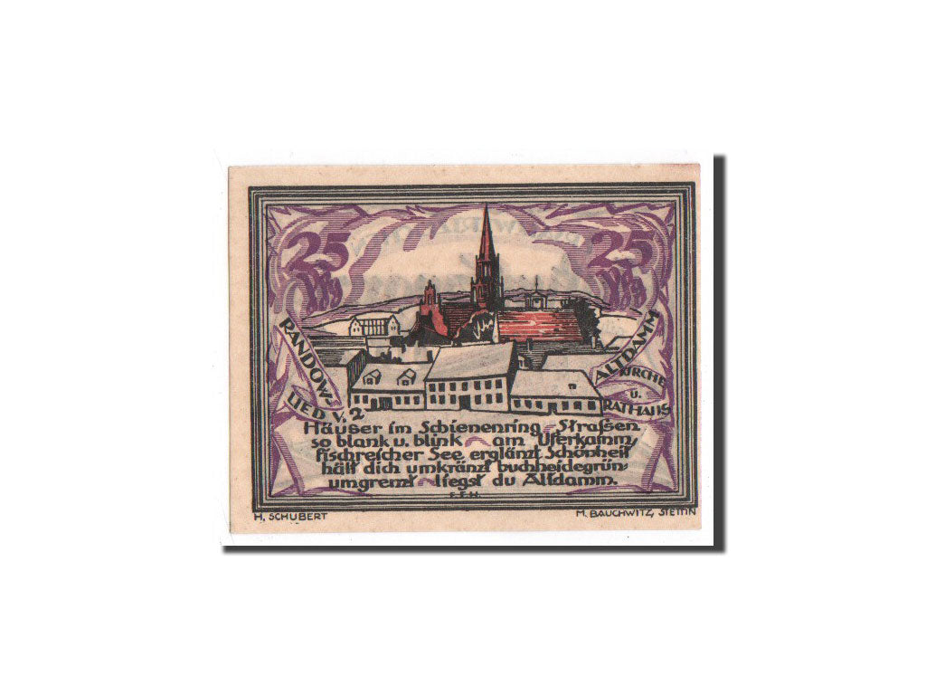 Billet, Allemagne, Randow, 25 Pfennig, Eglise 1, 1921, 1921-09-01, NEUF