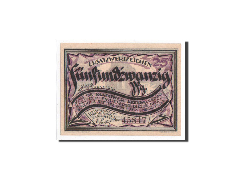 Banknote, Germany, Randow, 25 Pfennig, eglise 2, 1921, 1921-09-01, UNC(65-70)
