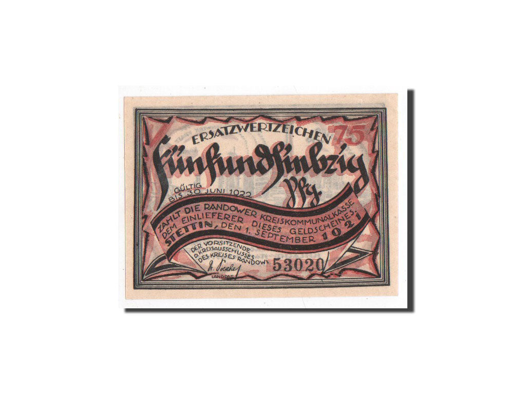 Banknote, Germany, Randow, 75 Pfennig, Usine, 1921, 1921-09-01, UNC(65-70)