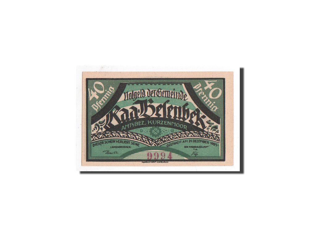Billet, Allemagne, Raa - Besenbeck, 40 Pfennig, pêcheur, O.D, Undated, NEUF