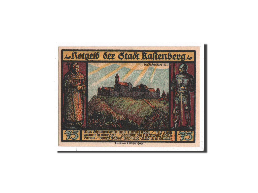 Banknote, Germany, Rastenberg, 75 Pfennig, château, 1921, 1921-09-01