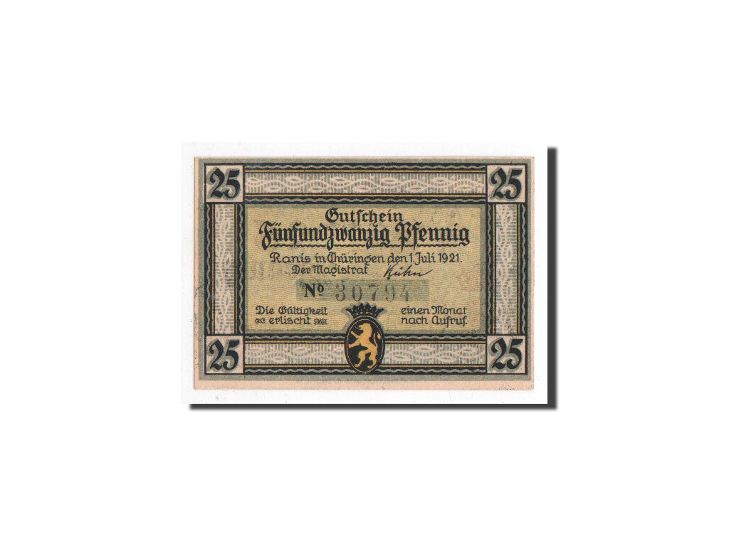 Banknote, Germany, Ranis in Thür, 25 Pfennig, château, 1921, 1921-07-01
