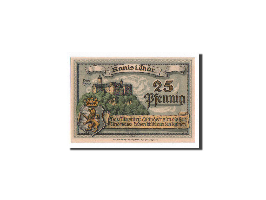 Banknote, Germany, Ranis in Thür, 25 Pfennig, château, 1921, 1921-07-01