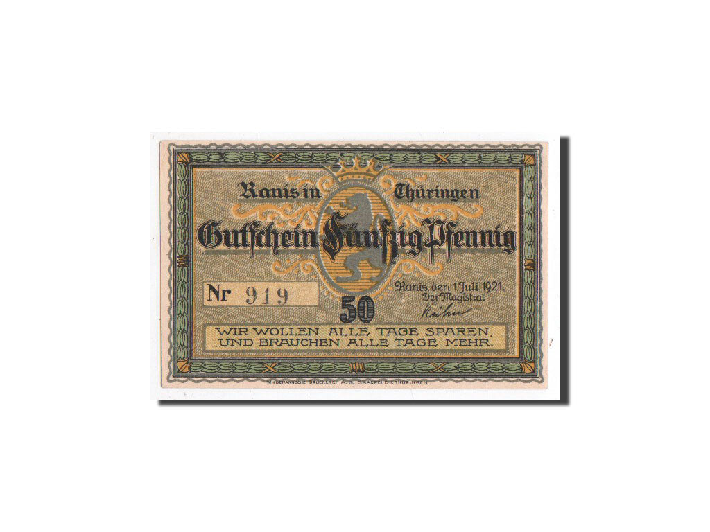 Banknote, Germany, Ranis in Thür, 50 Pfennig, château, 1921, 1921-07-01