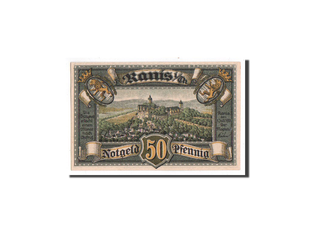 Banknote, Germany, Ranis in Thür, 50 Pfennig, château, 1921, 1921-07-01