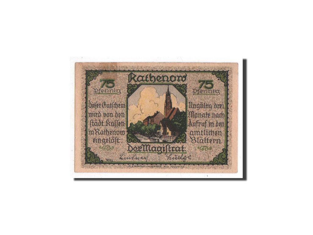 Geldschein, Deutschland, Rathenow, 75 Pfennig, personnage, O.D, Undated, UNZ