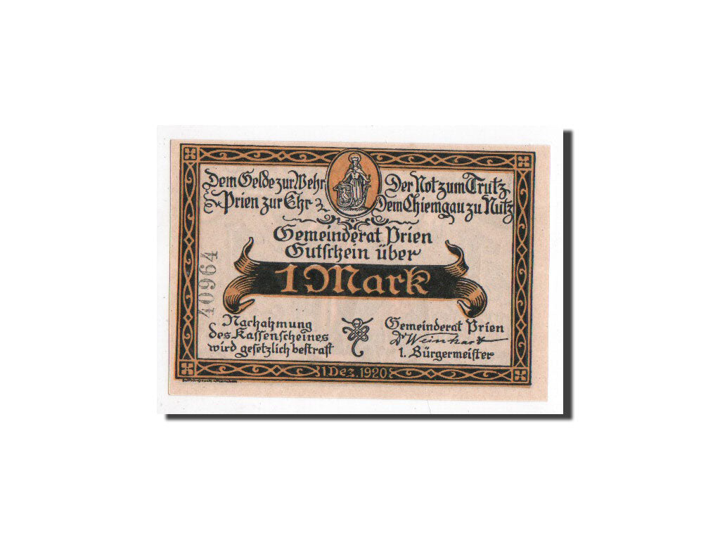 Billet, Allemagne, Prien, 1 Mark, personnage, 1920, 1920-12-01, NEUF