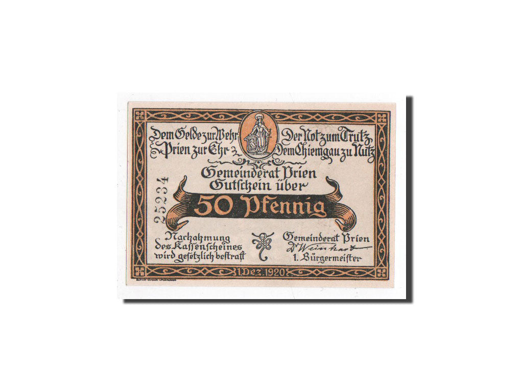 Billet, Allemagne, Prien, 50 Pfennig, personnage, 1920, 1920-12-01, NEUF