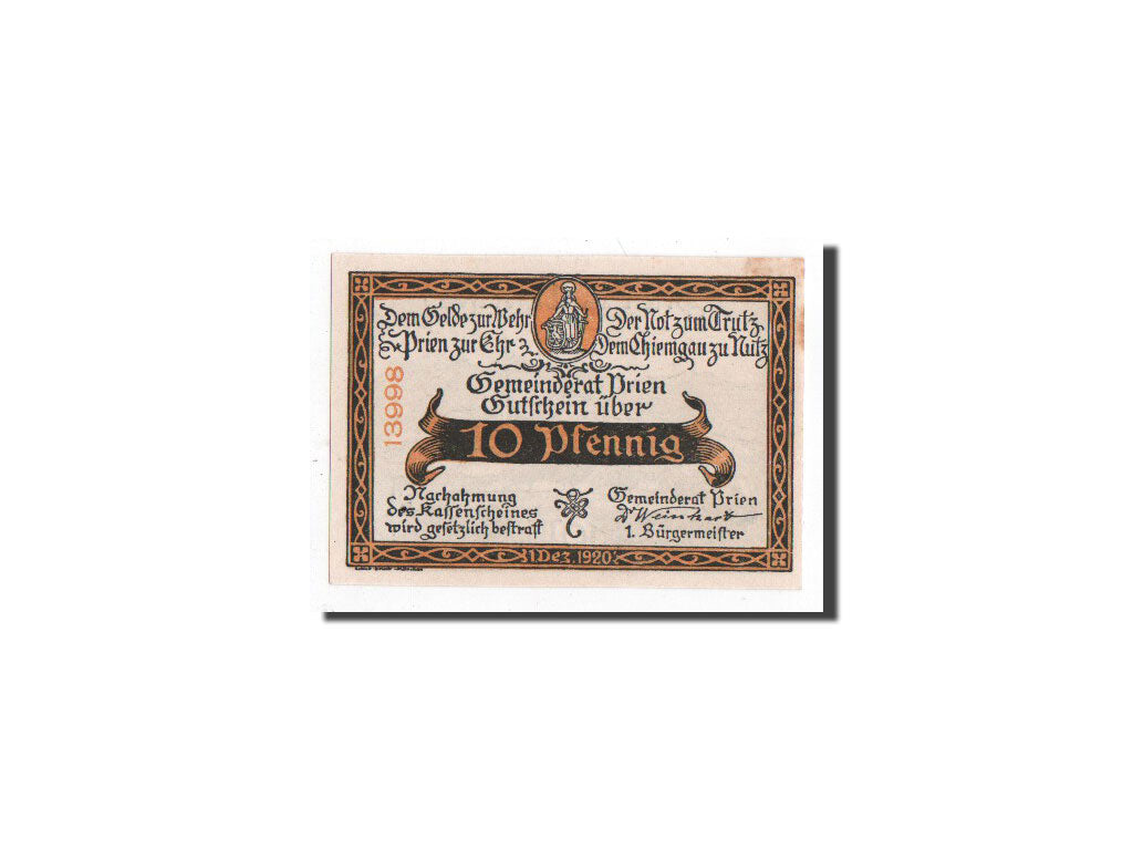 Billet, Allemagne, Prien, 10 Pfennig, paysage, 1920, 1920-12-01, NEUF