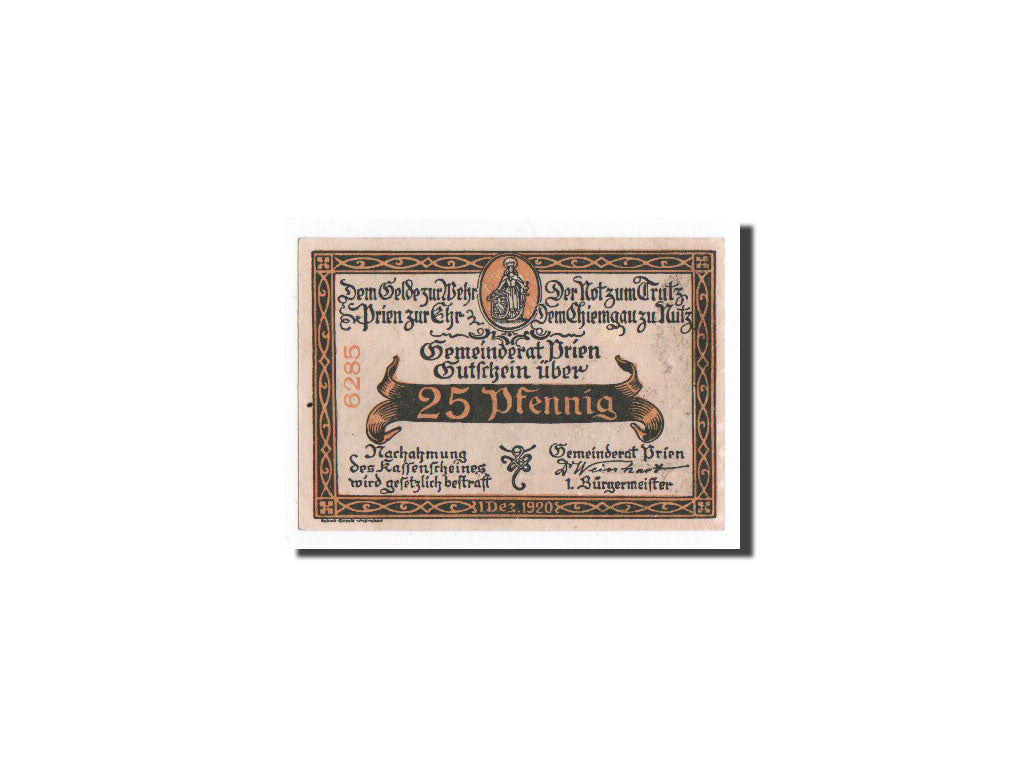 Billet, Allemagne, Prien, 25 Pfennig, Eglise, 1920, 1920-12-01, NEUF