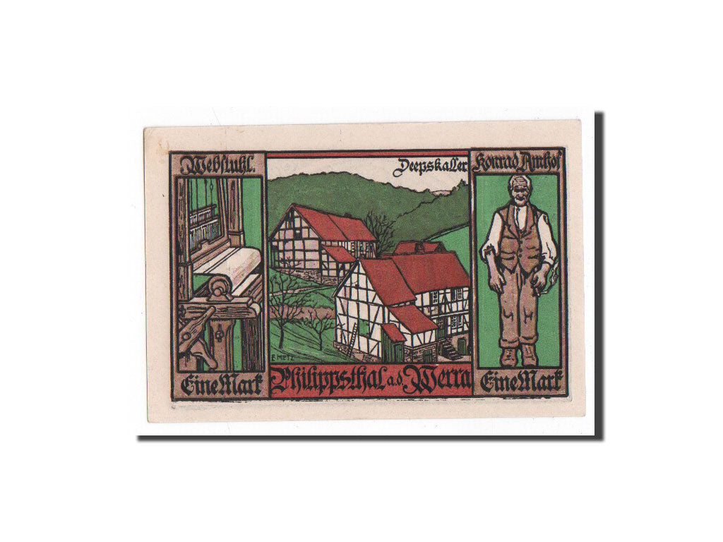 Billete, Alemania, Philippsthal a werra, 1 Mark, métier à tisser, 1921