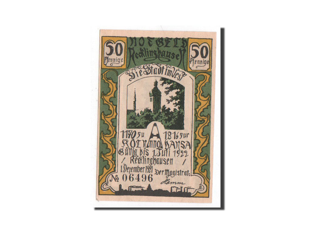 Billete, Alemania, Recklinghausen, 50 Pfennig, personnage, 1921, 1921-12-01