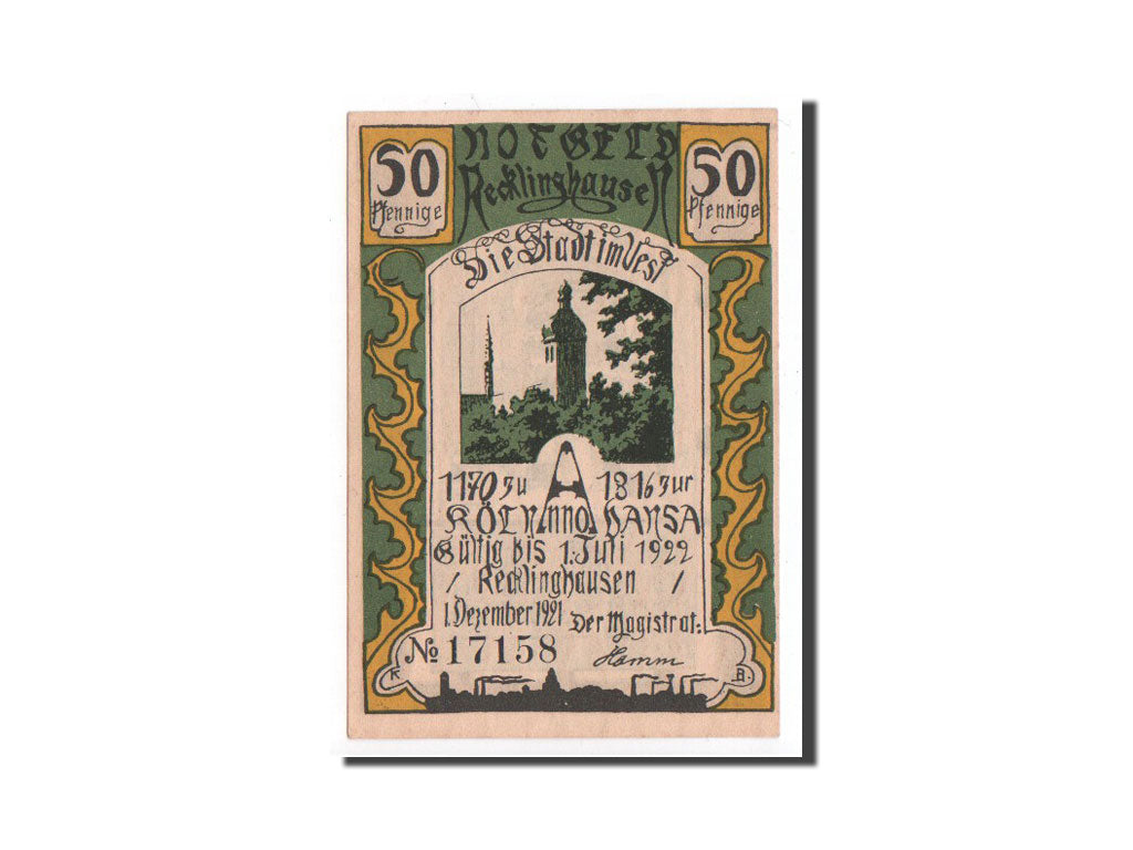 Billet, Allemagne, Recklinghausen, 50 Pfennig, prière, 1921, 1921-12-01, NEUF