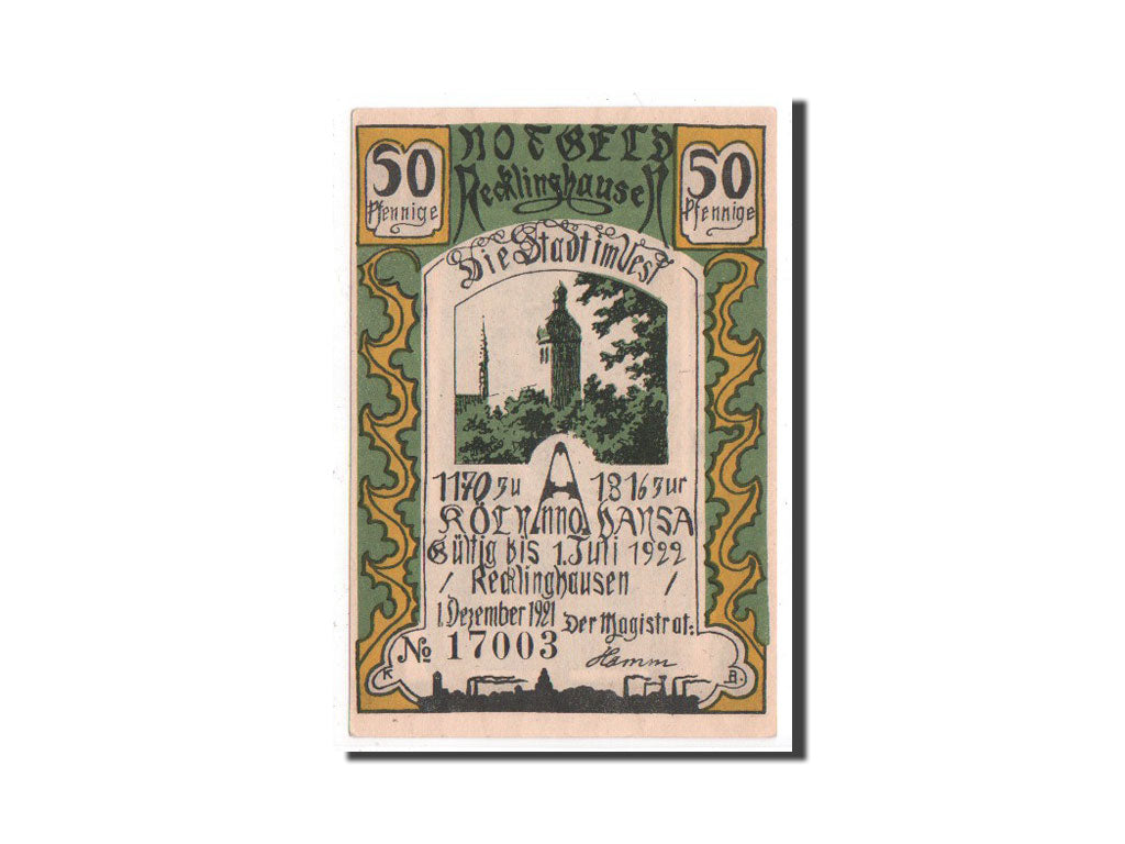 Billet, Allemagne, Recklinghausen, 50 Pfennig, calèche, 1921, 1921-12-01, NEUF
