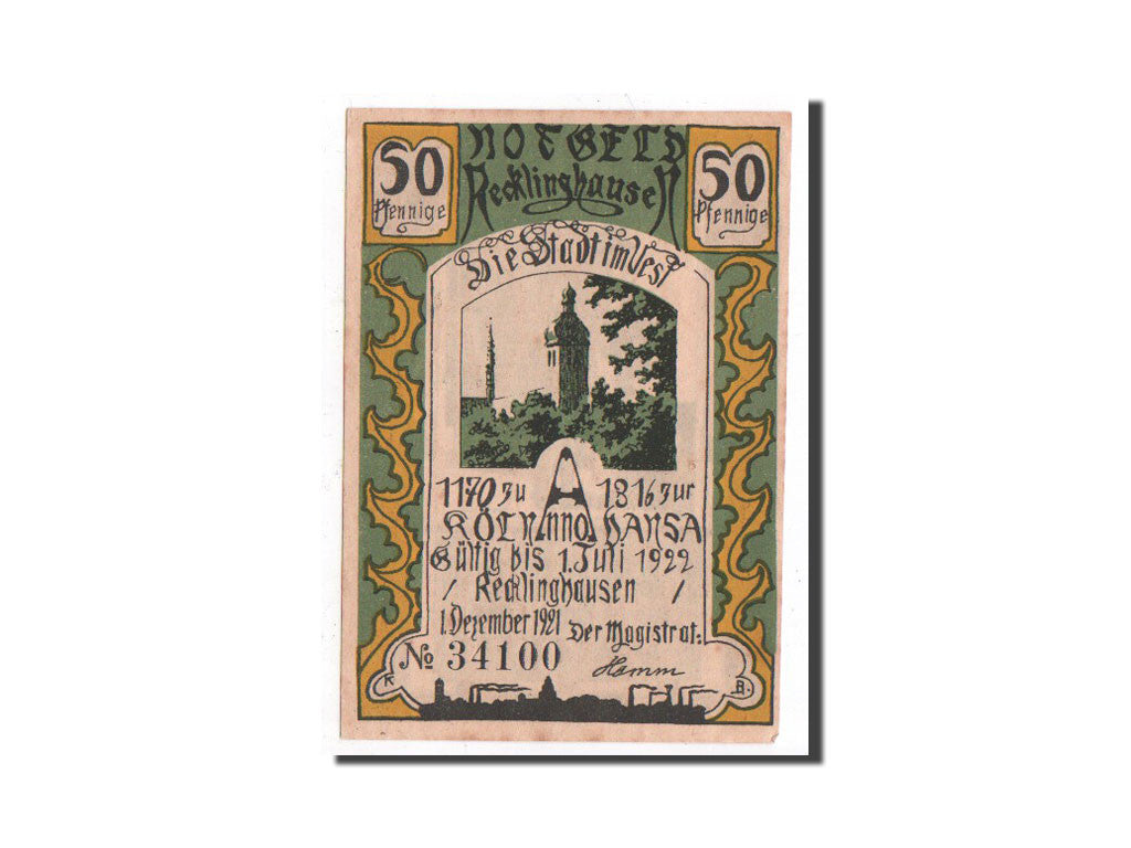 Billet, Allemagne, Recklinghausen, 50 Pfennig, construction, 1921, 1921-12-01