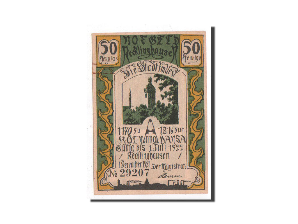 Billet, Allemagne, Recklinghausen, 50 Pfennig, prière 2, 1921, 1921-12-01