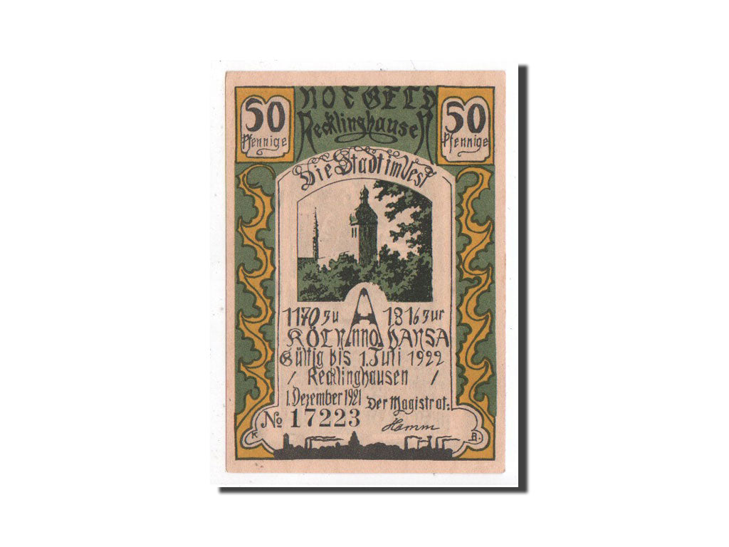 Billet, Allemagne, Recklinghausen, 50 Pfennig, personnage 1, 1921, 1921-12-01