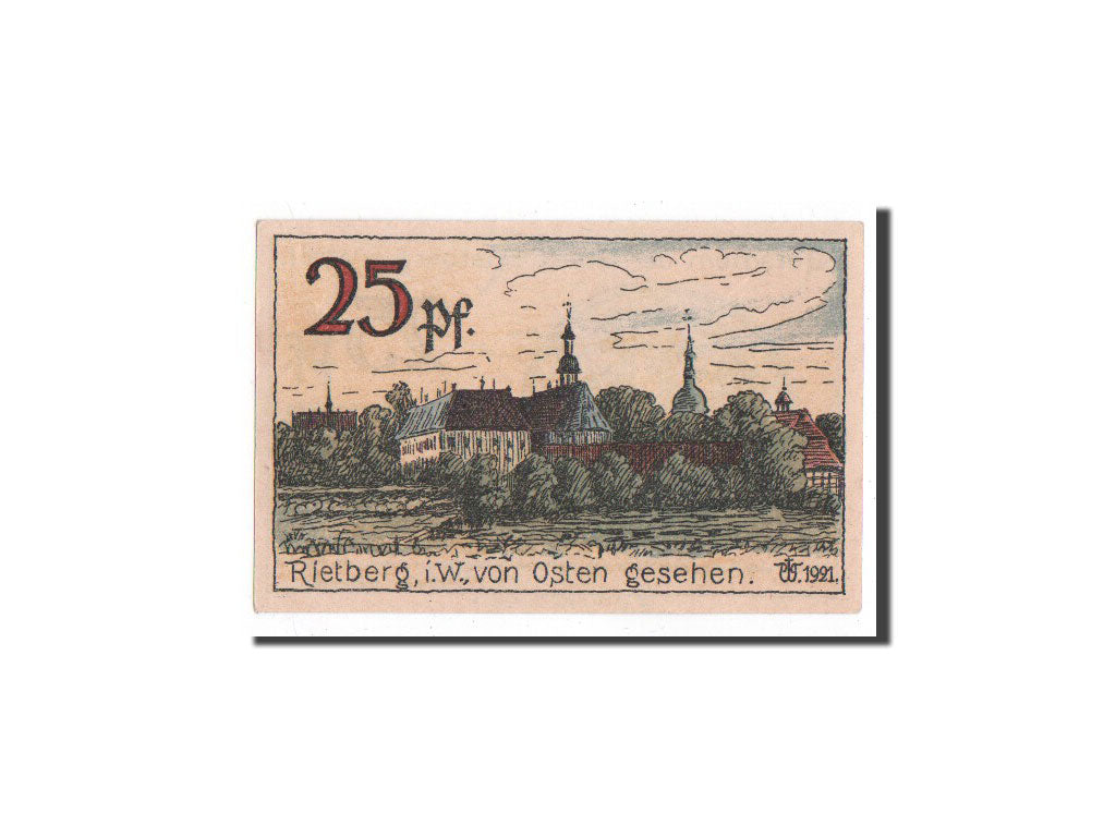 Billet, Allemagne, Rietberg, 25 Pfennig, paysage, 1921, 1921-05-12, NEUF