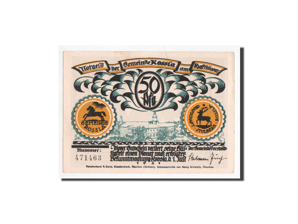 Billet, Allemagne, Rossla am Kyffhaüser, 50 Pfennig, personnage 3, 1921