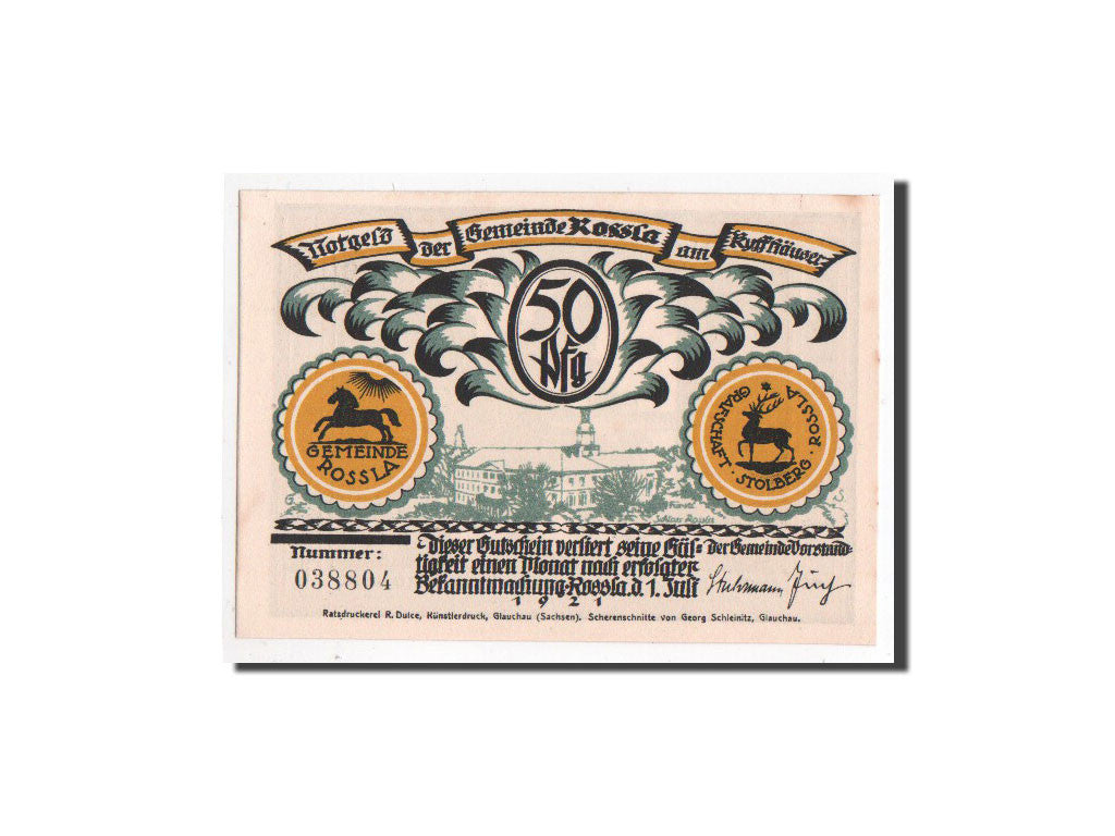 Billet, Allemagne, Rossla am Kyffhaüser, 50 Pfennig, personnage 5, 1921