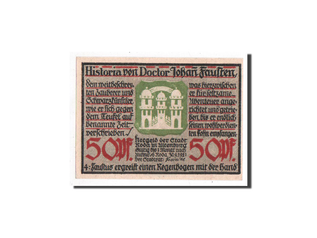 Billet, Allemagne, Roda, 50 Pfennig, personnage 2, 1921, 1921-09-30, NEUF
