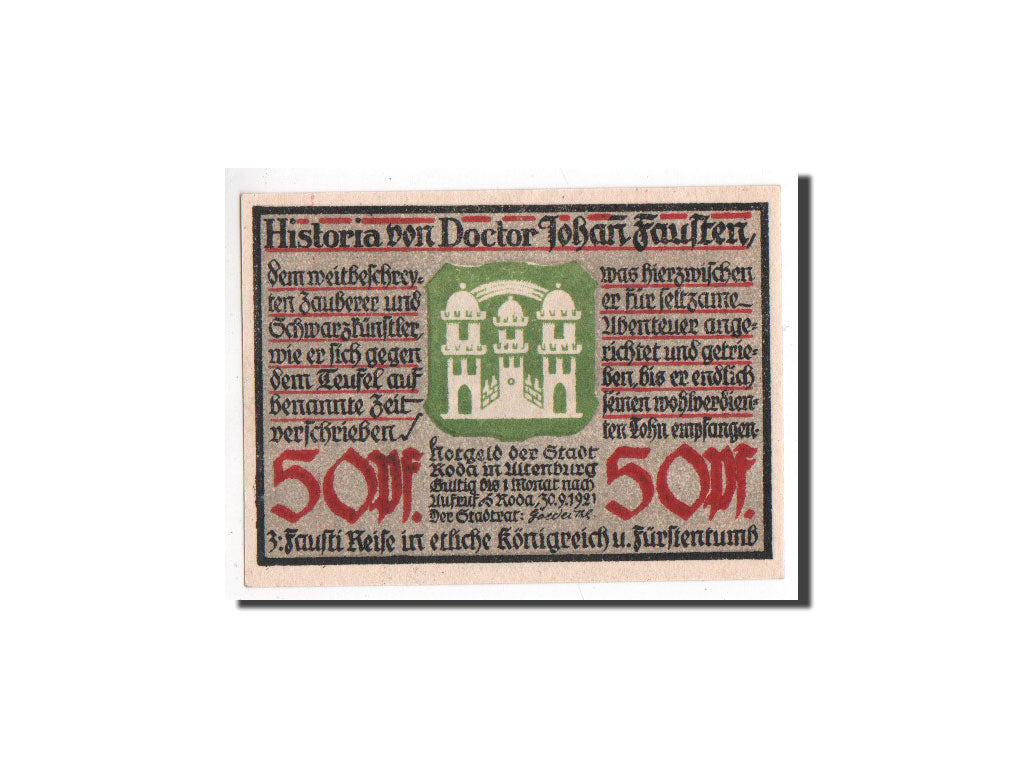 Billet, Allemagne, Roda, 50 Pfennig, personnage 3, 1921, 1921-09-30, NEUF