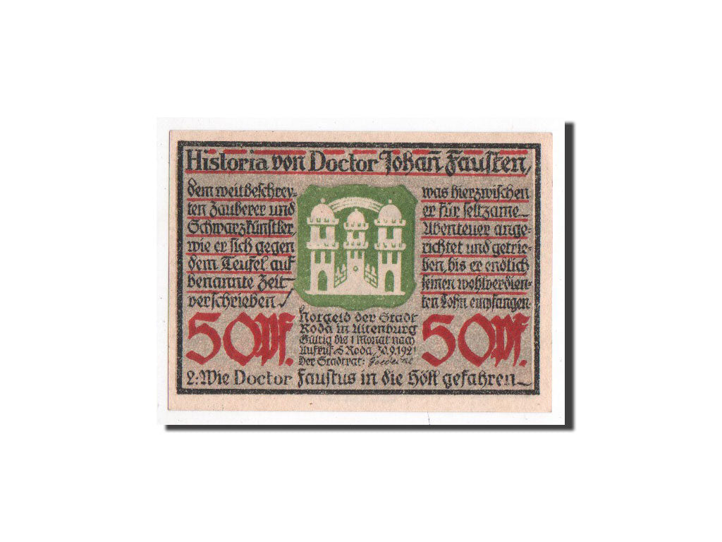 Billet, Allemagne, Roda, 50 Pfennig, personnage 4, 1921, 1921-09-30, NEUF