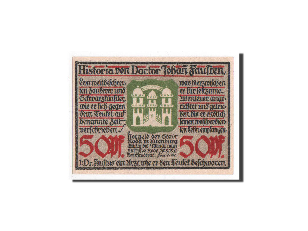 Billete, Alemania, Roda, 50 Pfennig, personnage 5, 1921, 1921-09-30, UNC