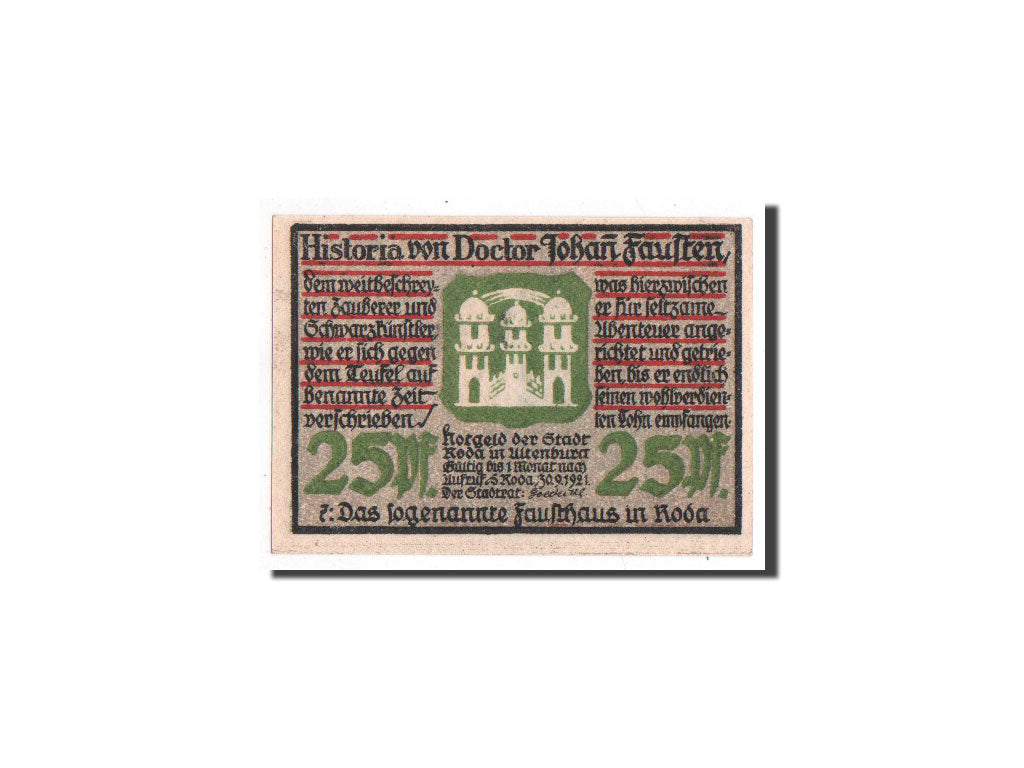 Biljet, Duitsland, Roda, 25 Pfennig, Maison, 1921, 1921-09-30, NIEUW