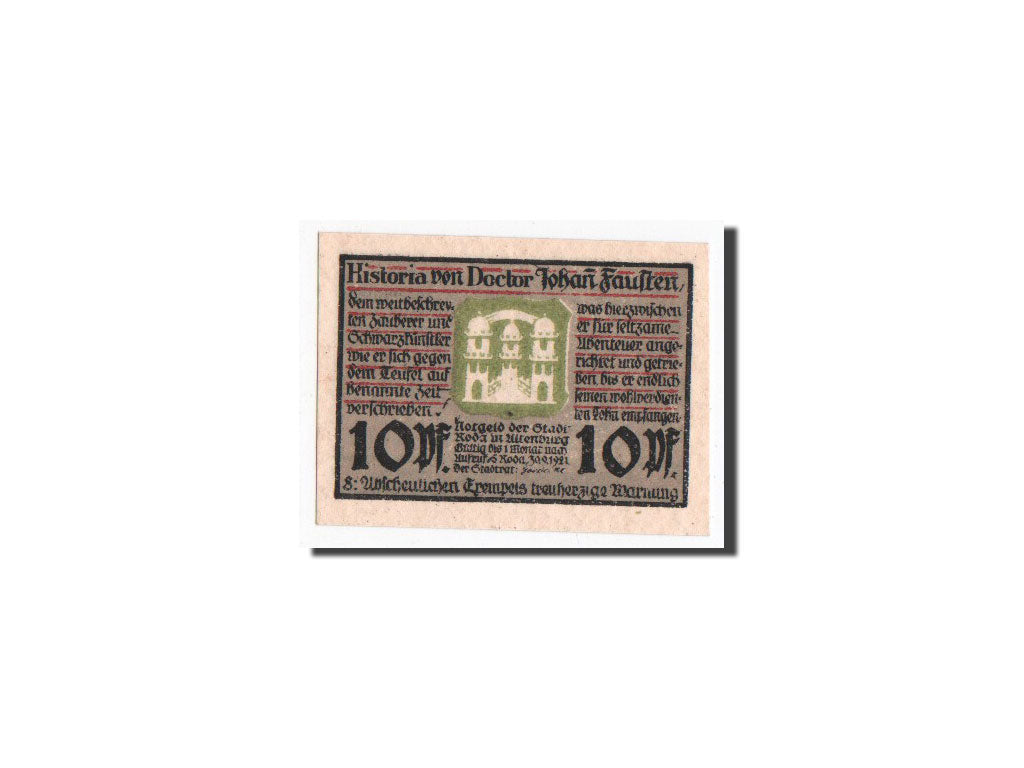 Biljet, Duitsland, Roda, 10 Pfennig, Citation, 1921, 1921-09-30, NIEUW