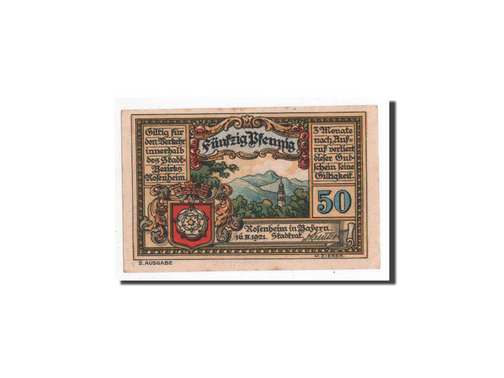 Banknote, Germany, Rosenheim, 50 Pfennig, Monument, 1921, 1921-02-16