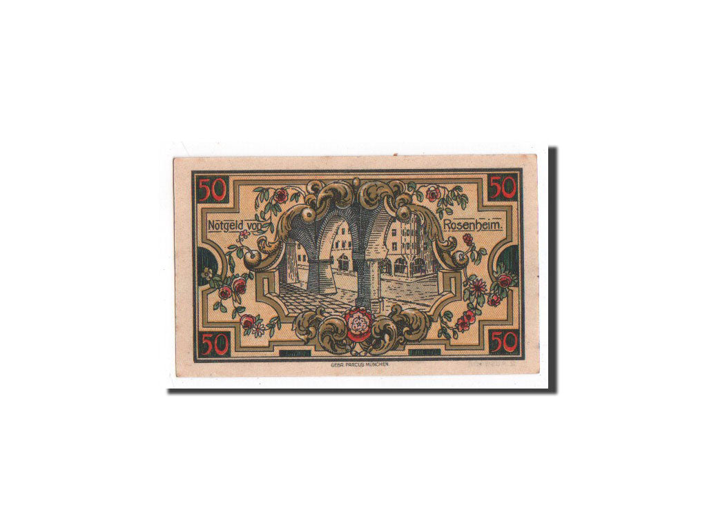 Banknote, Germany, Rosenheim, 50 Pfennig, monument 1, 1921, 1921-02-16