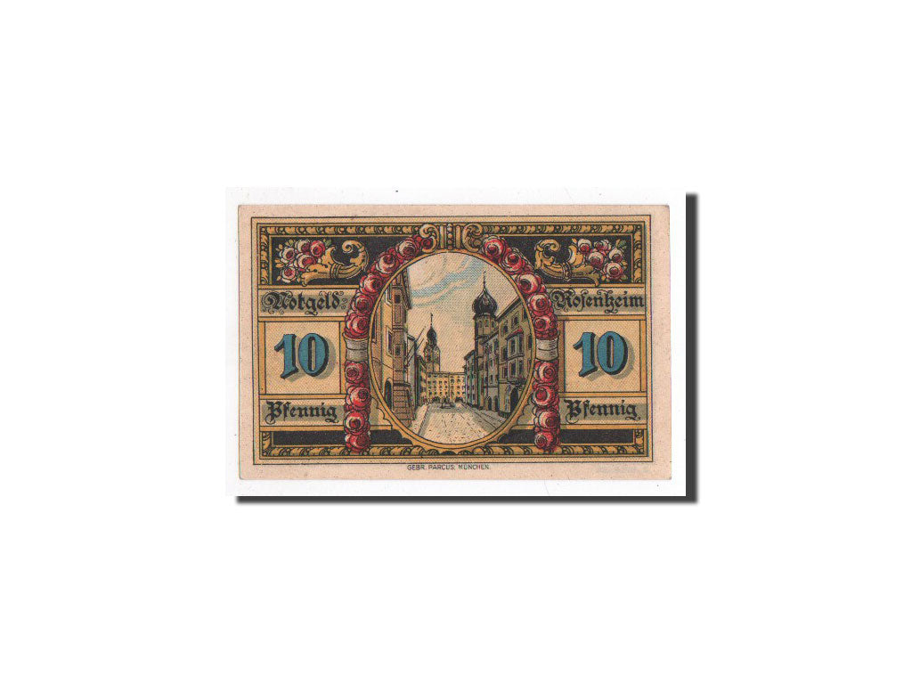 Biljet, Duitsland, Rosenheim, 10 Pfennig, Monument, 1921, 1921-02-16, NIEUW