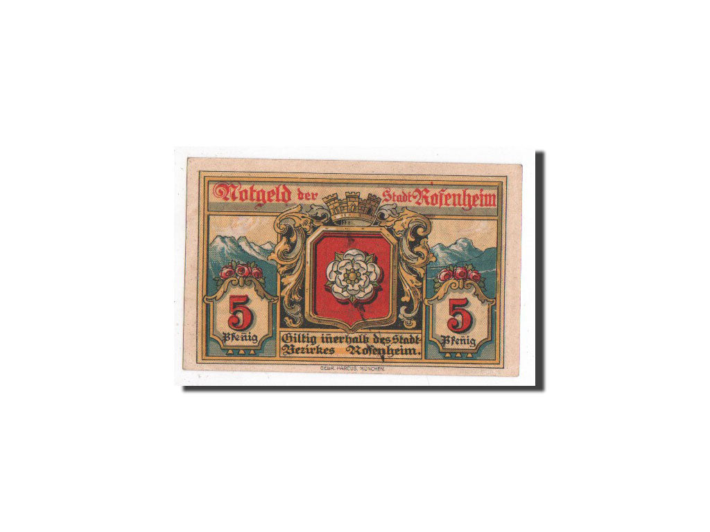 Billet, Allemagne, Rosenheim, 5 Pfennig, Monument, 1921, 1921-02-16, NEUF