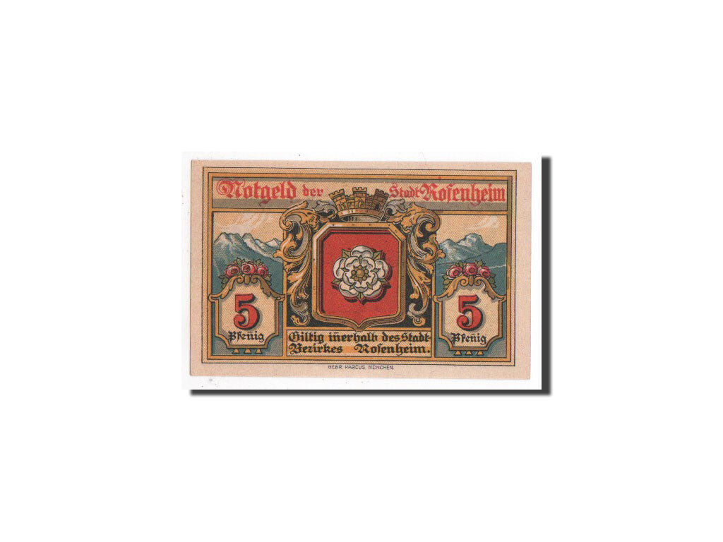 Billet, Allemagne, Rosenheim, 5 Pfennig, Monument, 1921, 1921-02-16, NEUF