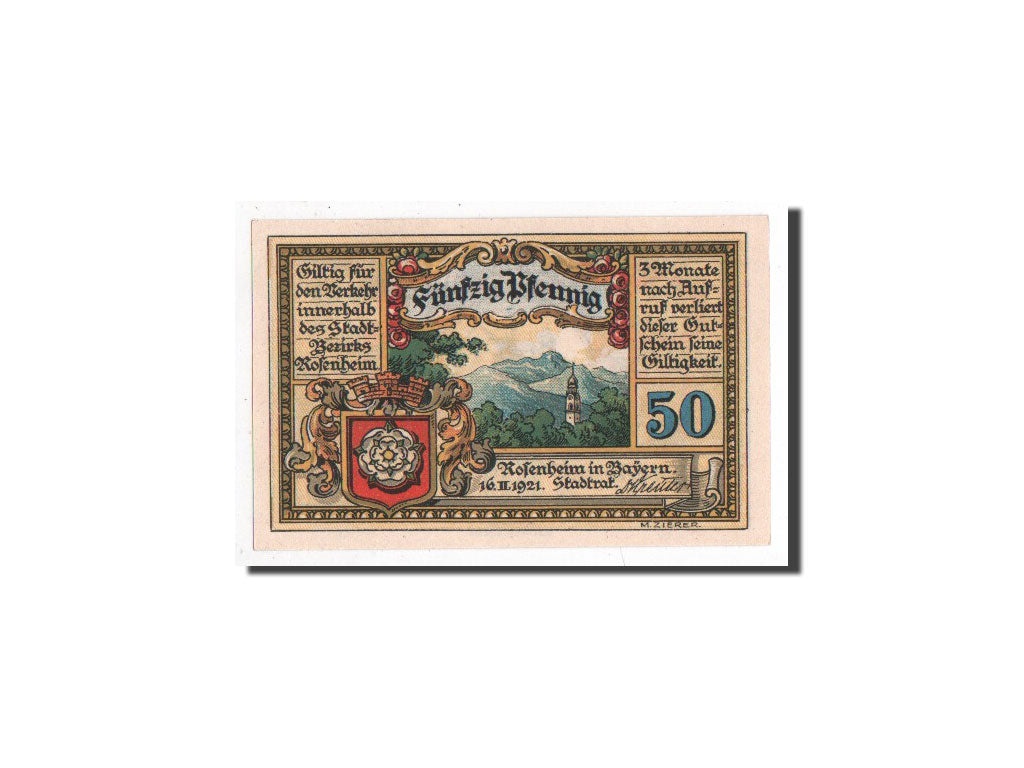 Billet, Allemagne, Rosenheim, 50 Pfennig, Monument, 1921, 1921-02-16, NEUF