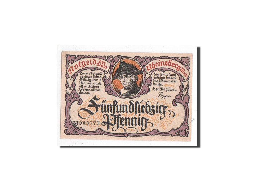 Billet, Allemagne, Rheinberg, 75 Pfennig, Monument, O.D, Undated, NEUF