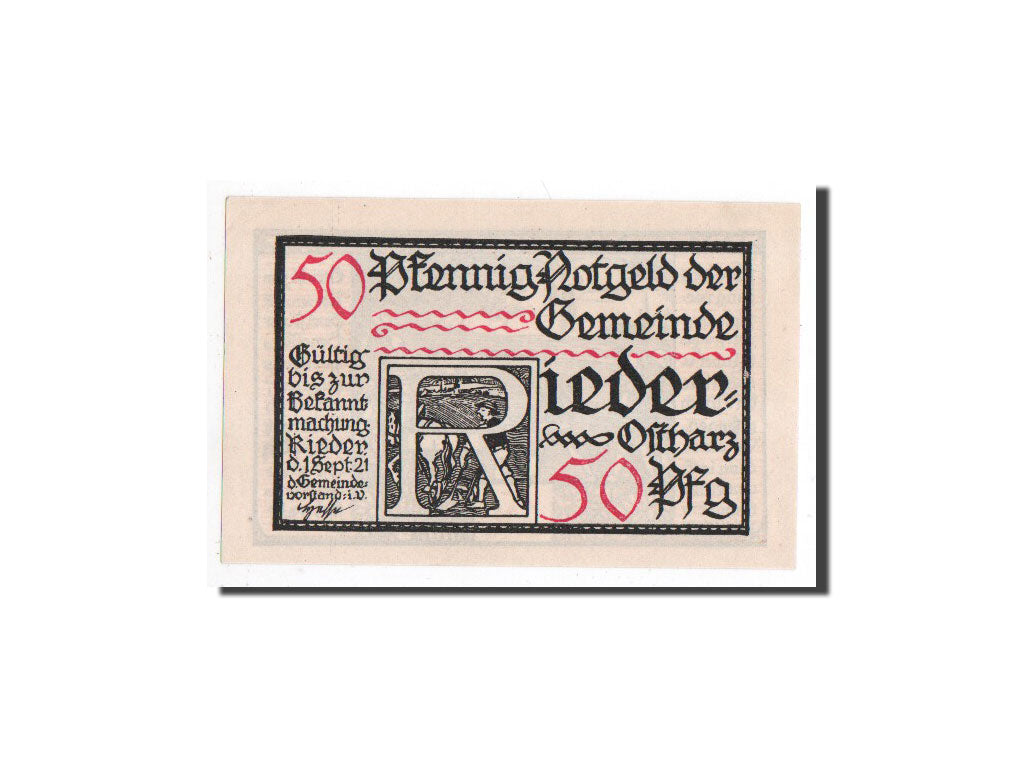Biljet, Duitsland, Rider a Ostharz, 50 Pfennig, personnage 1, 1921, 1921-09-01