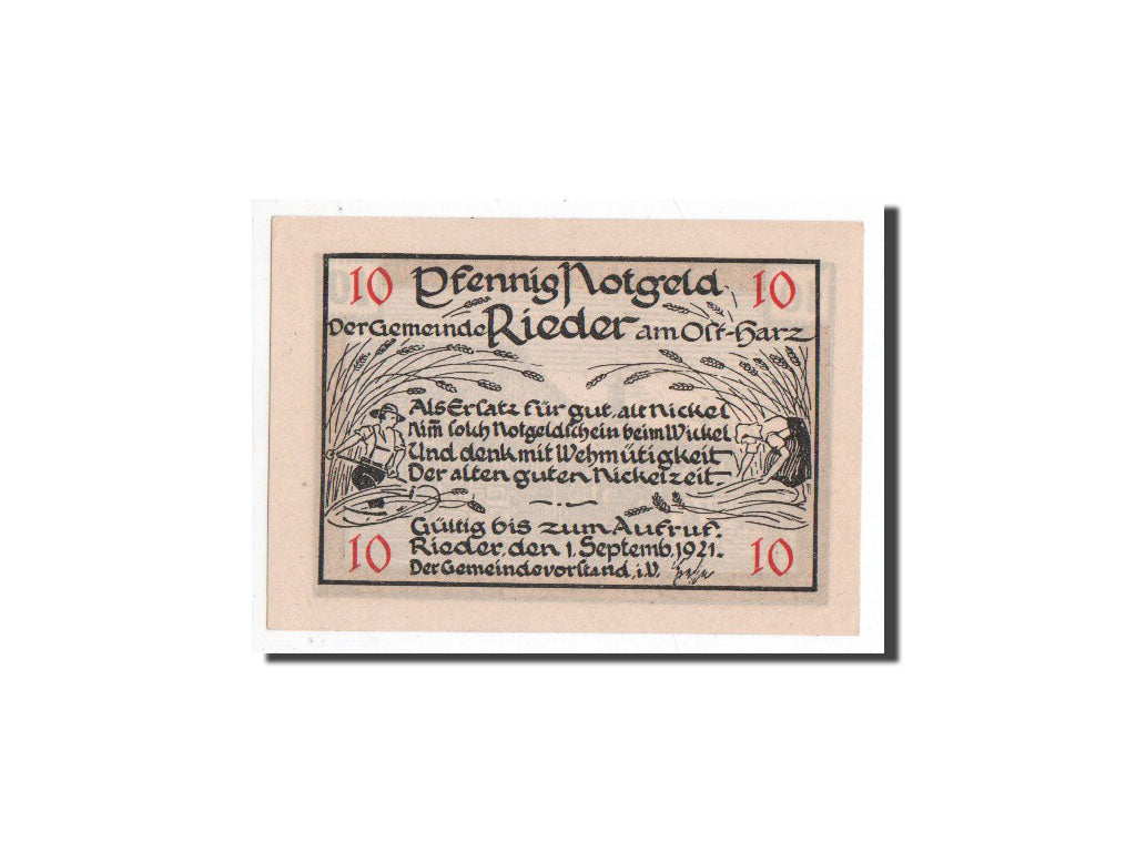 Biljet, Duitsland, Rider a Ostharz, 10 Pfennig, paysage, 1921, 1921-09-01