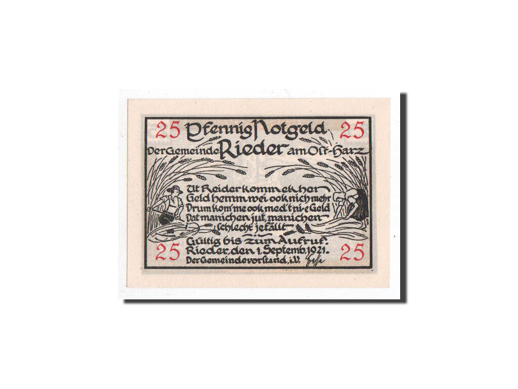 Biljet, Duitsland, Rider a Ostharz, 25 Pfennig, paysage, 1921, 1921-09-01