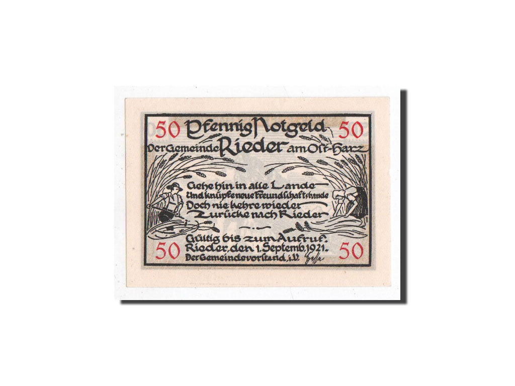 Biljet, Duitsland, Rider a Ostharz, 50 Pfennig, paysage, 1921, 1921-09-01