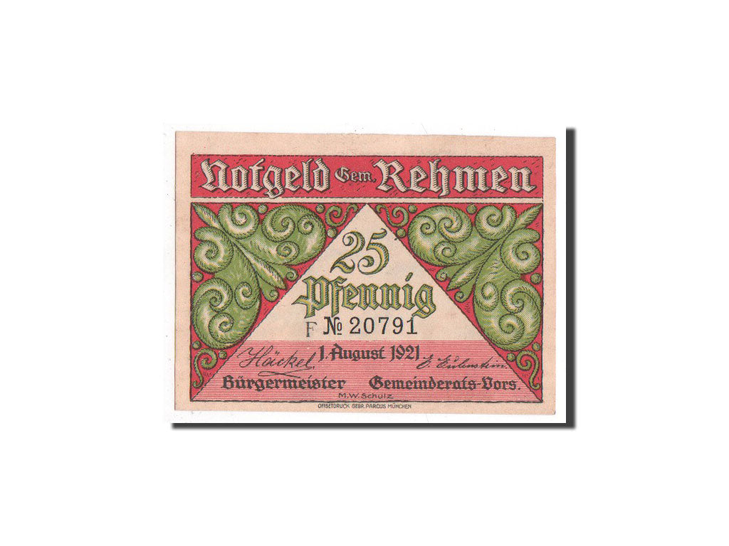 Billet, Allemagne, Rehmen, 25 Pfennig, paysage 1, 1921, 1921-08-01, NEUF