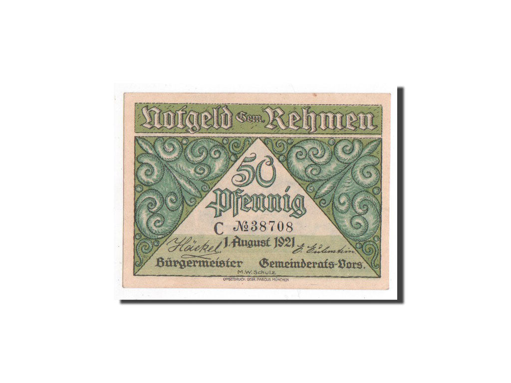 Billet, Allemagne, Rehmen, 50 Pfennig, paysage 1, 1921, 1921-08-01, NEUF