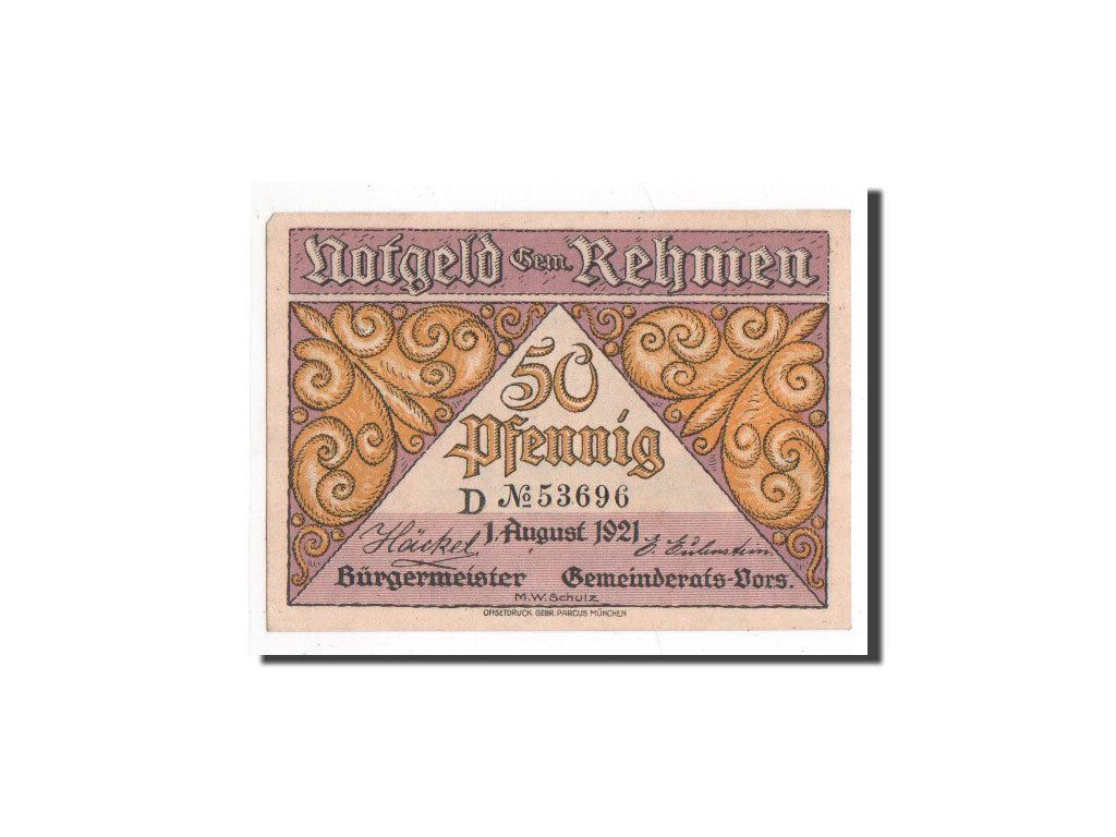 Billet, Allemagne, Rehmen, 50 Pfennig, paysage 2, 1921, 1921-08-01, NEUF
