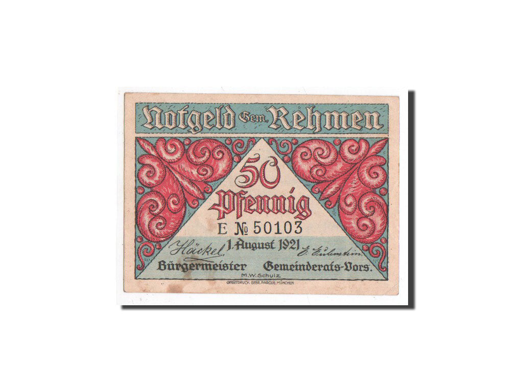 Billet, Allemagne, Rehmen, 50 Pfennig, paysage 3, 1921, 1921-08-01, NEUF